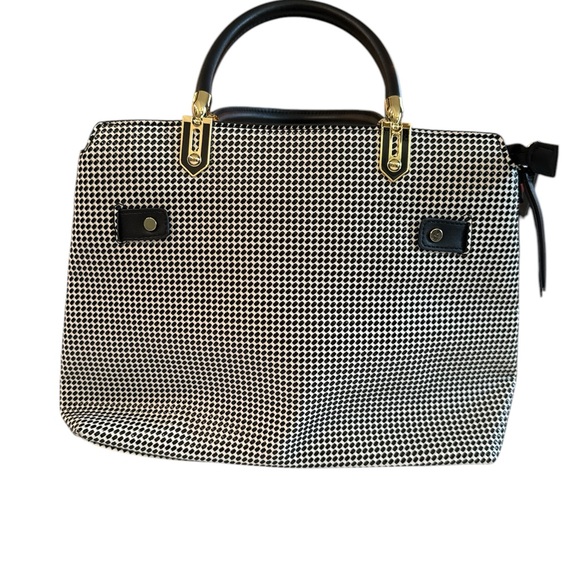 Gianni Bini Black & White Geometric Dot Structured Satchel with Gold Hardware - Picture 3 of 12